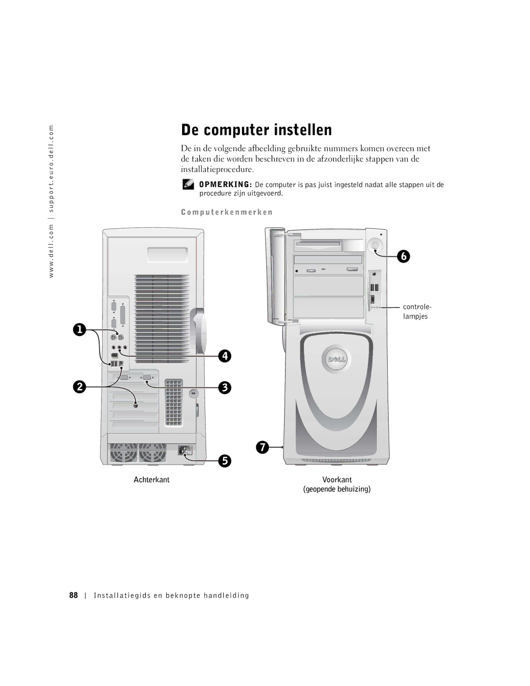 Dell Workstation 530 manual De computer instellen, M p u t e r k e n m e r k e n, Achterkant 