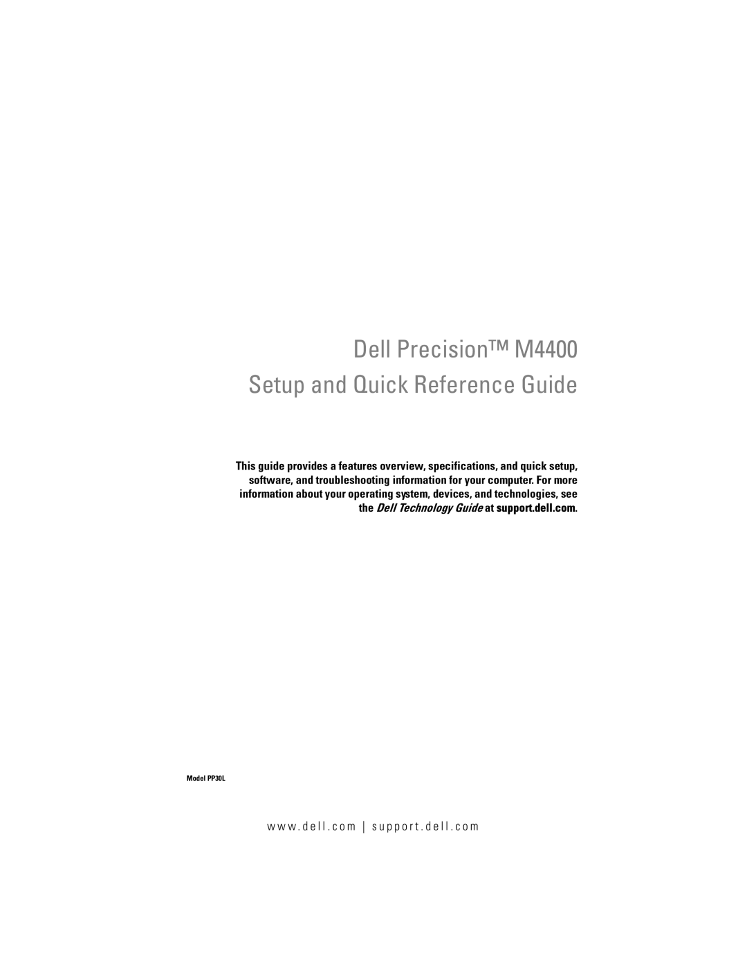 Dell X001C specifications Dell Precision M4400 Setup and Quick Reference Guide 