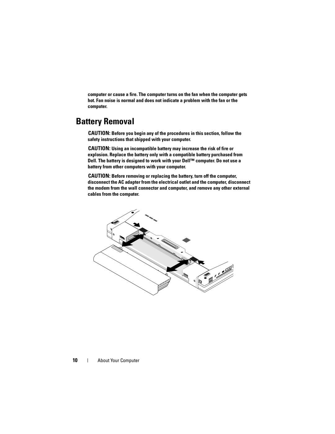 Dell X001C specifications Battery Removal 