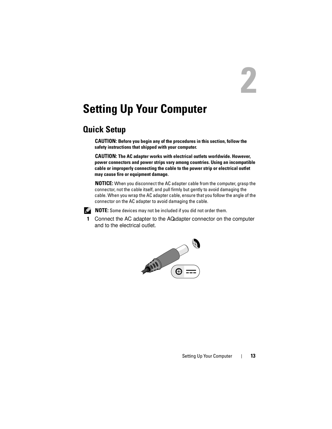 Dell X001C specifications Setting Up Your Computer, Quick Setup 