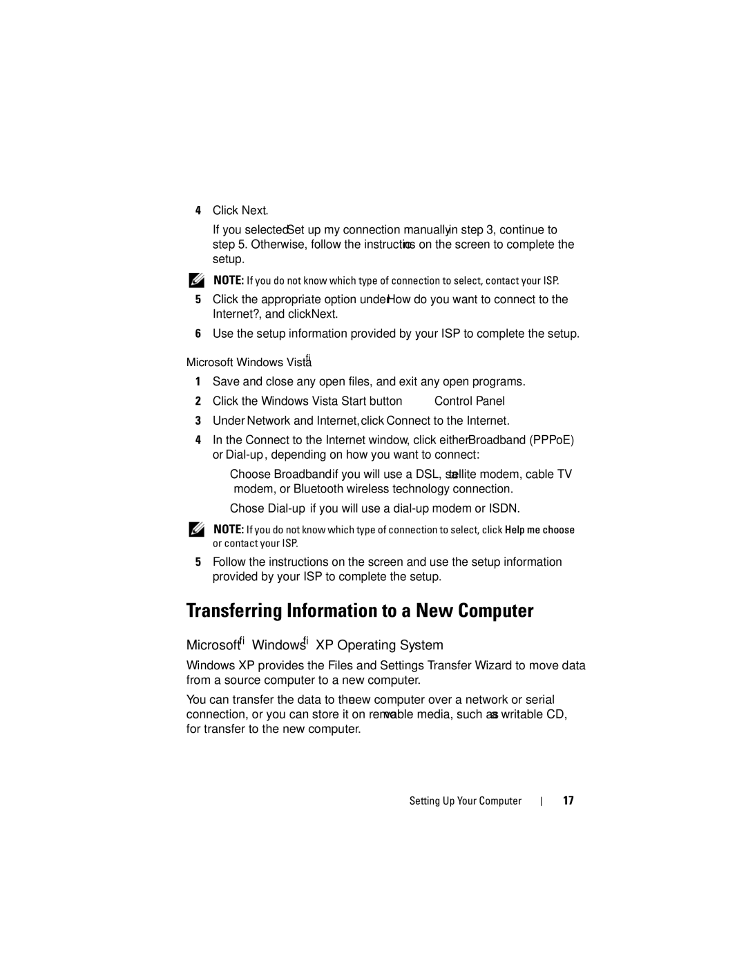 Dell X001C specifications Transferring Information to a New Computer, Microsoft Windows XP Operating System 