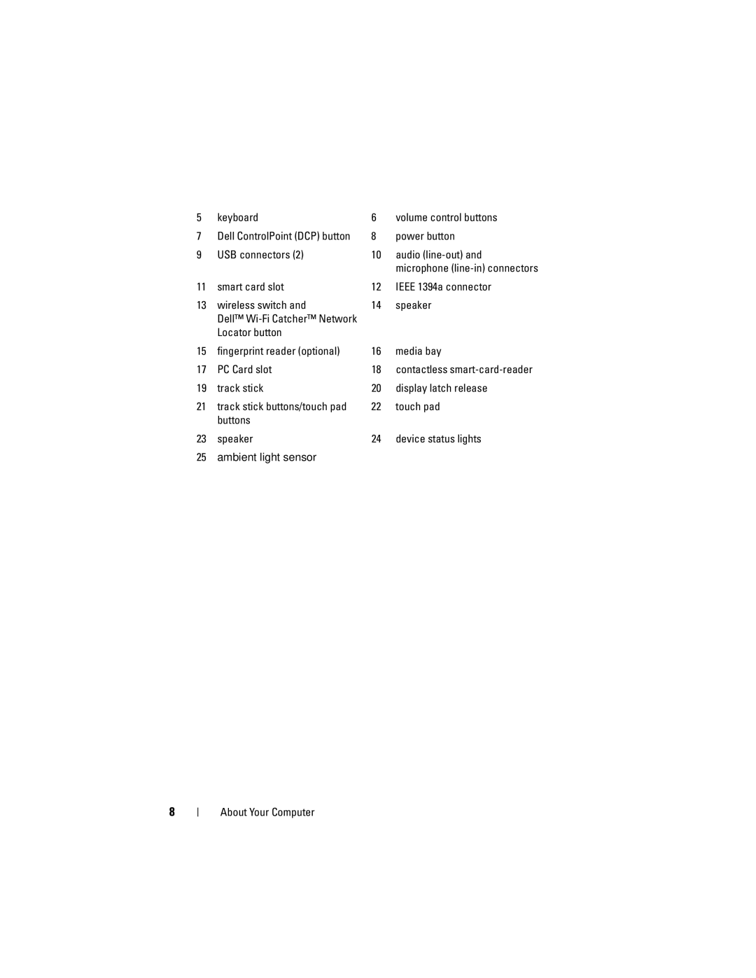 Dell X001C specifications Keyboard Volume control buttons, Power button, USB connectors Audio line-out 