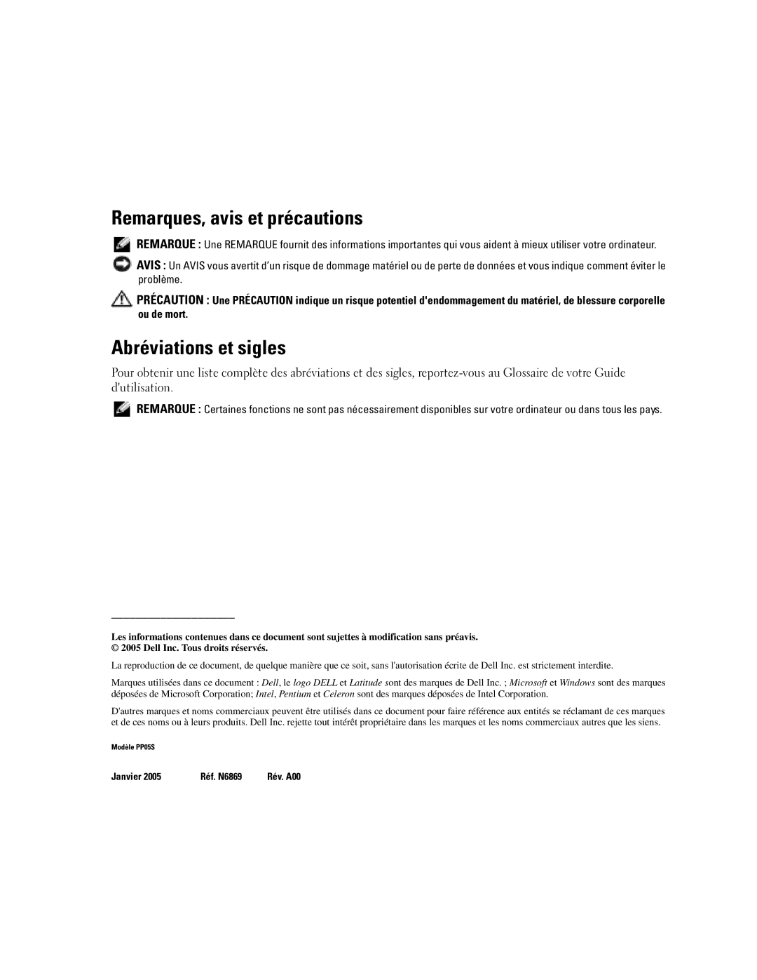 Dell X1 manual Remarques, avis et précautions, Abréviations et sigles 