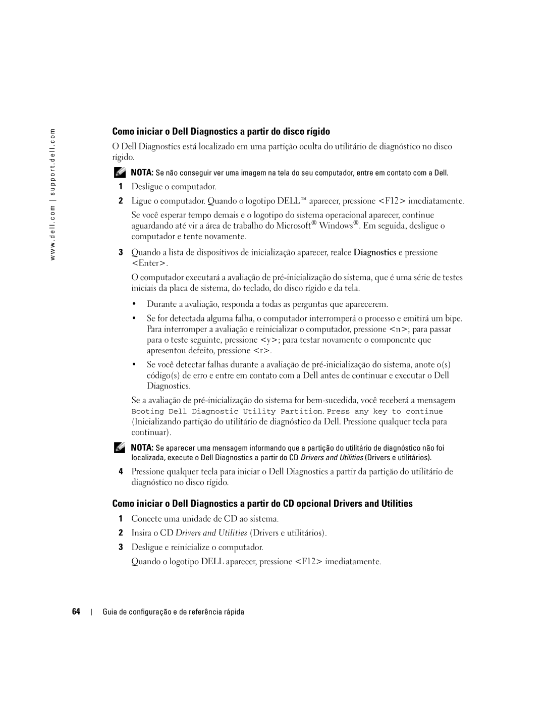 Dell X1 manual Como iniciar o Dell Diagnostics a partir do disco rígido 