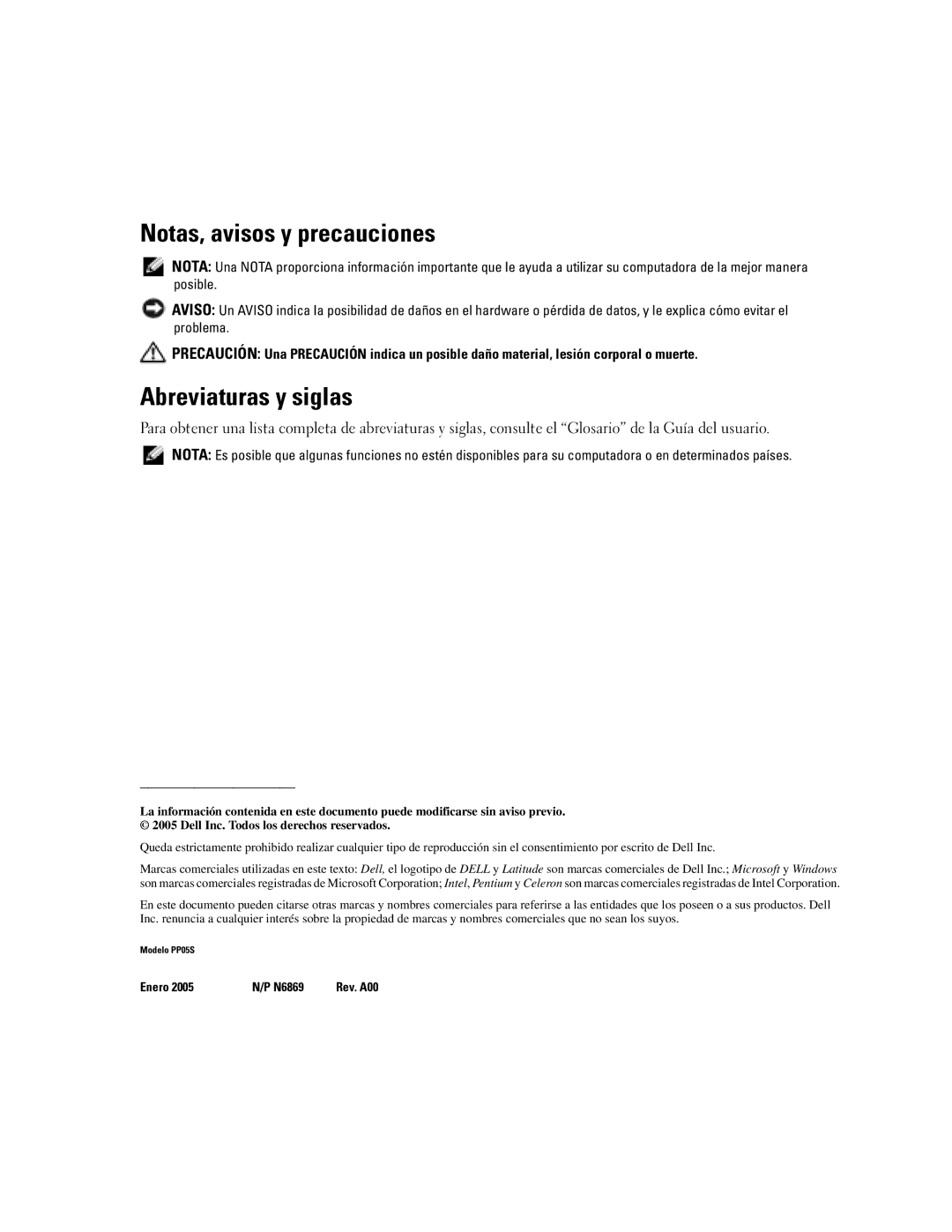 Dell X1 manual Notas, avisos y precauciones, Abreviaturas y siglas 