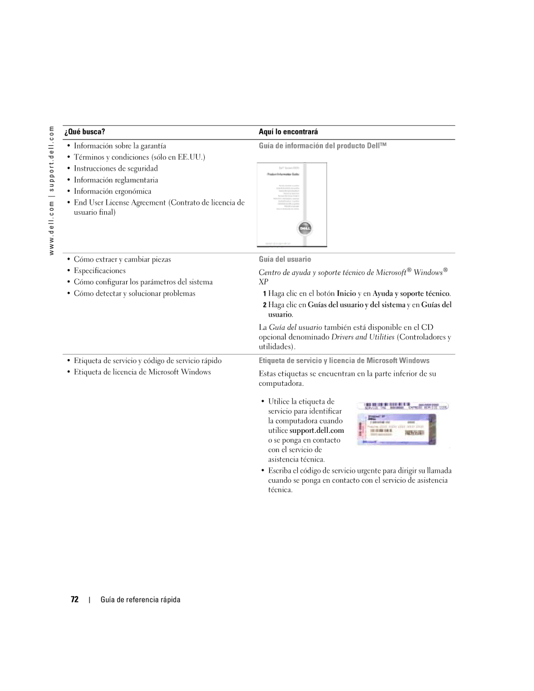 Dell X1 Guía de información del producto Dell, Guía del usuario, Etiqueta de servicio y licencia de Microsoft Windows 
