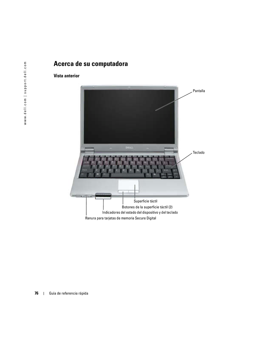 Dell X1 manual Acerca de su computadora, Vista anterior 