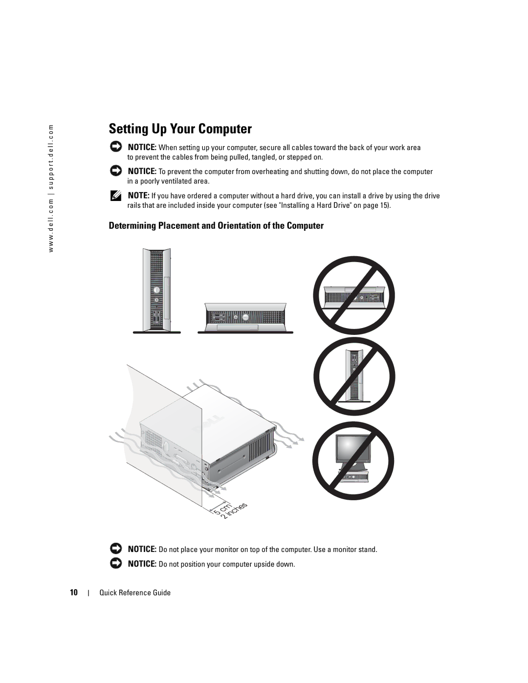 Dell X2956 manual Setting Up Your Computer, Determining Placement and Orientation of the Computer 