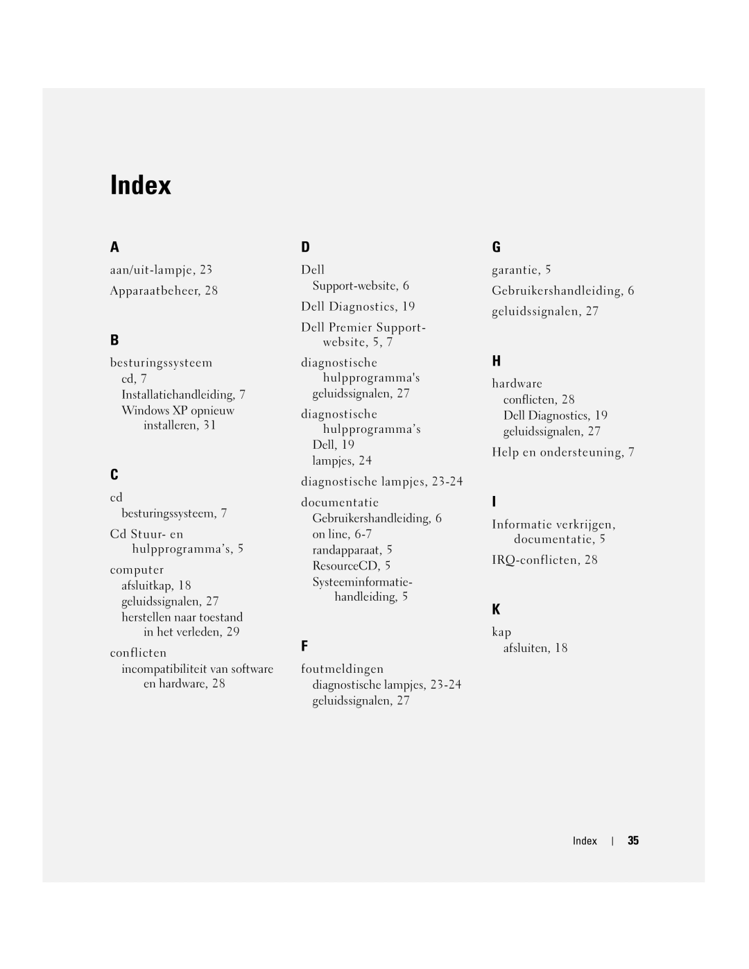 Dell X2956 manual Index 