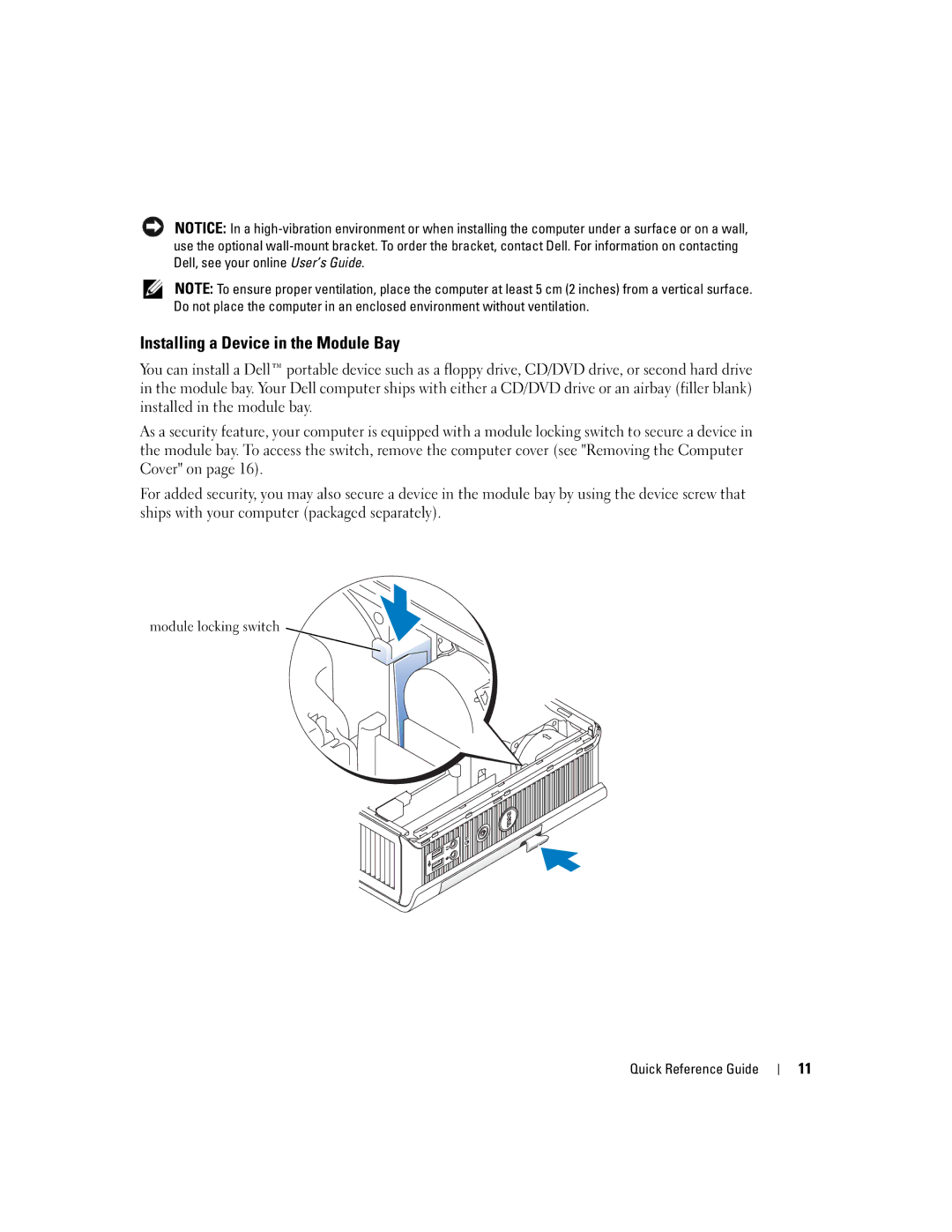 Dell X2956 manual Installing a Device in the Module Bay 