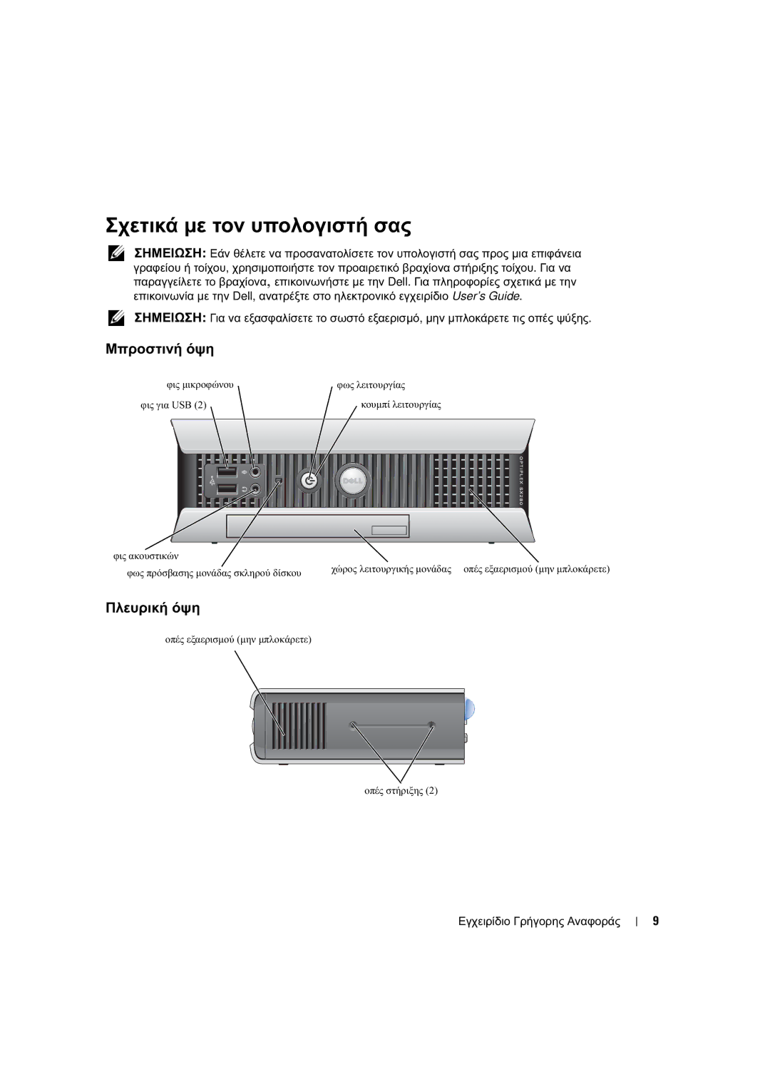 Dell X2956 manual Σχετικά µε τον υπολογιστή σας, Μπροστινή όψη, Πλευρική όψη 