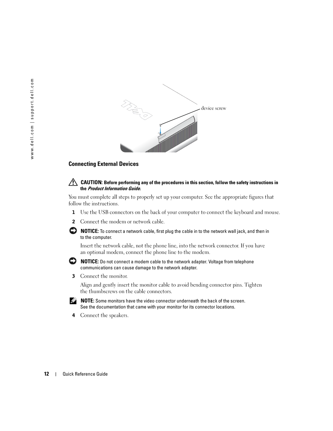 Dell X2956 manual Connecting External Devices, Product Information Guide 