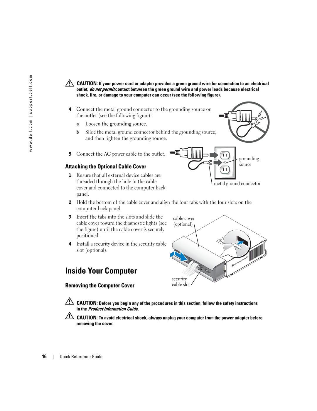 Dell X2956 manual Inside Your Computer, Attaching the Optional Cable Cover, Removing the Computer Cover 