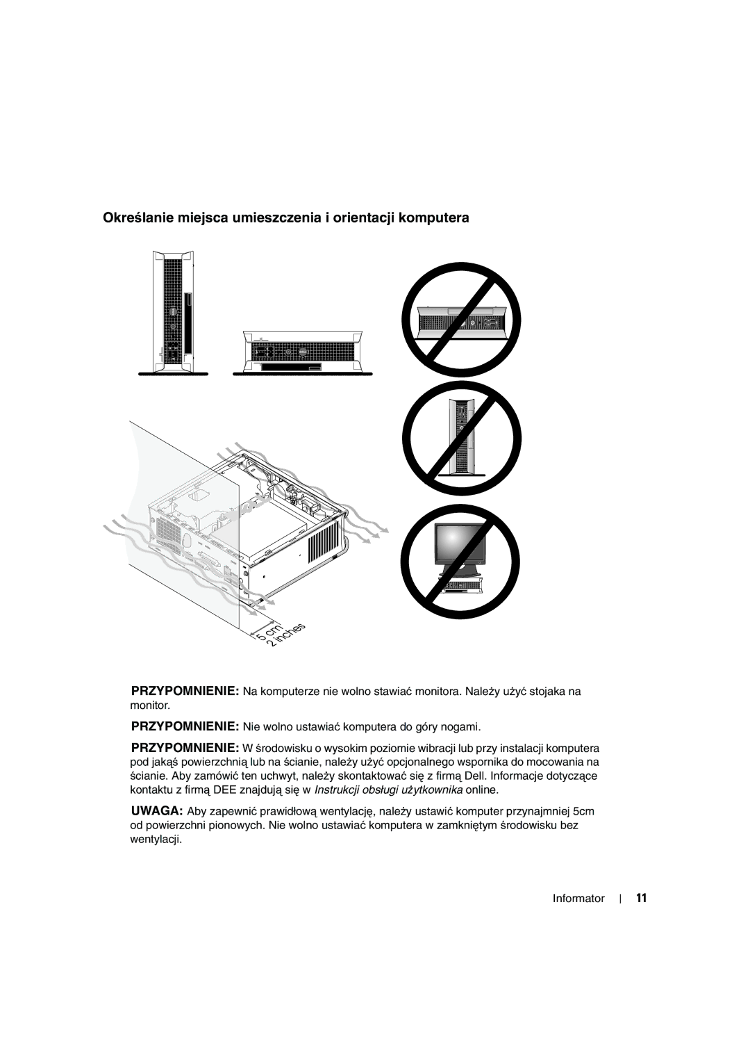 Dell X2956 manual Określanie miejsca umieszczenia i orientacji komputera 