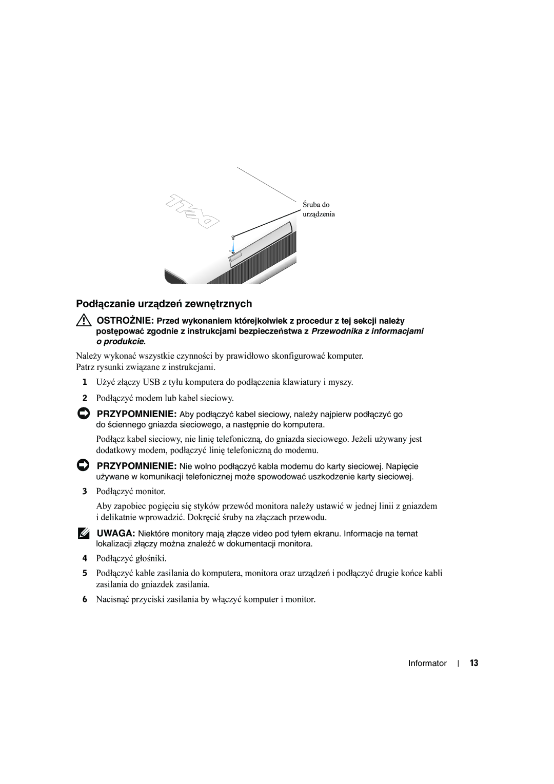 Dell X2956 manual Podłączanie urządzeń zewnętrznych 