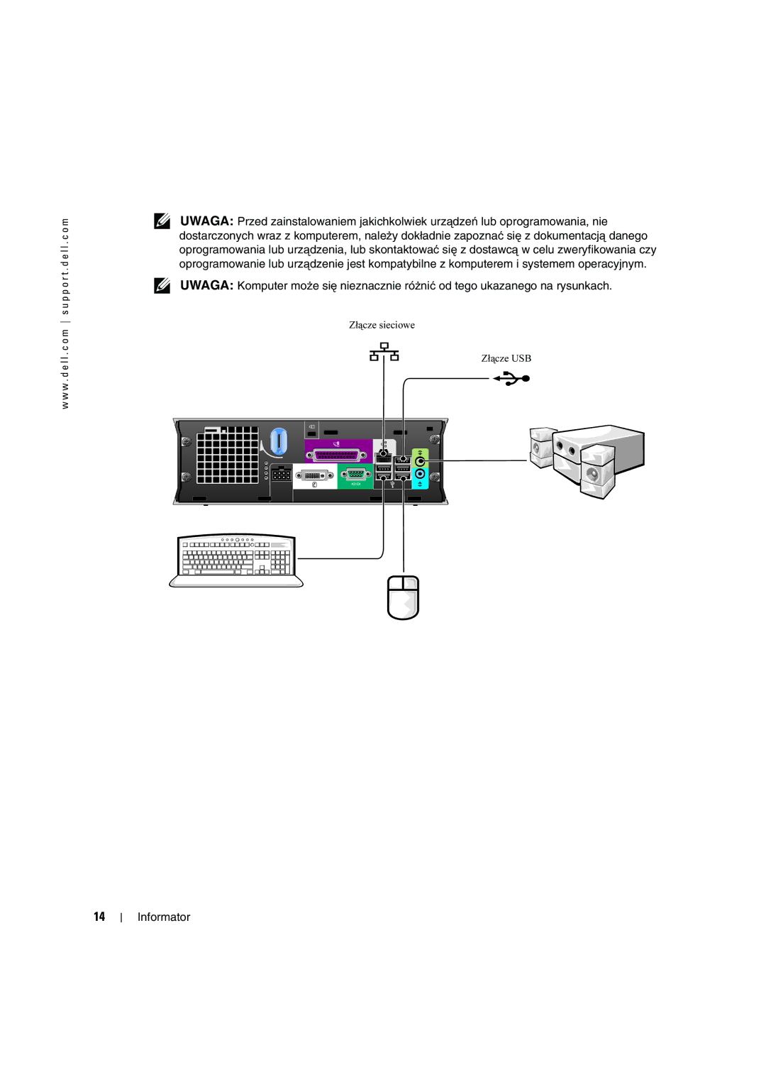 Dell X2956 manual Złącze sieciowe Złącze USB 