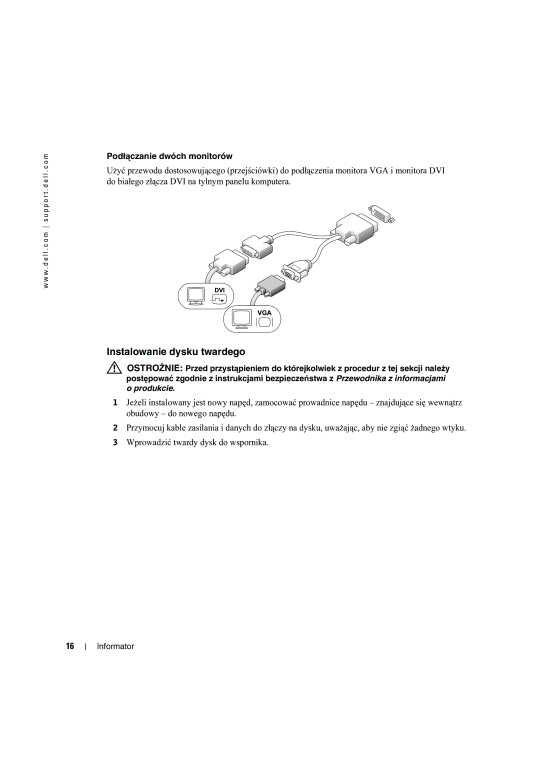Dell X2956 manual Instalowanie dysku twardego, Podłączanie dwóch monitorów 