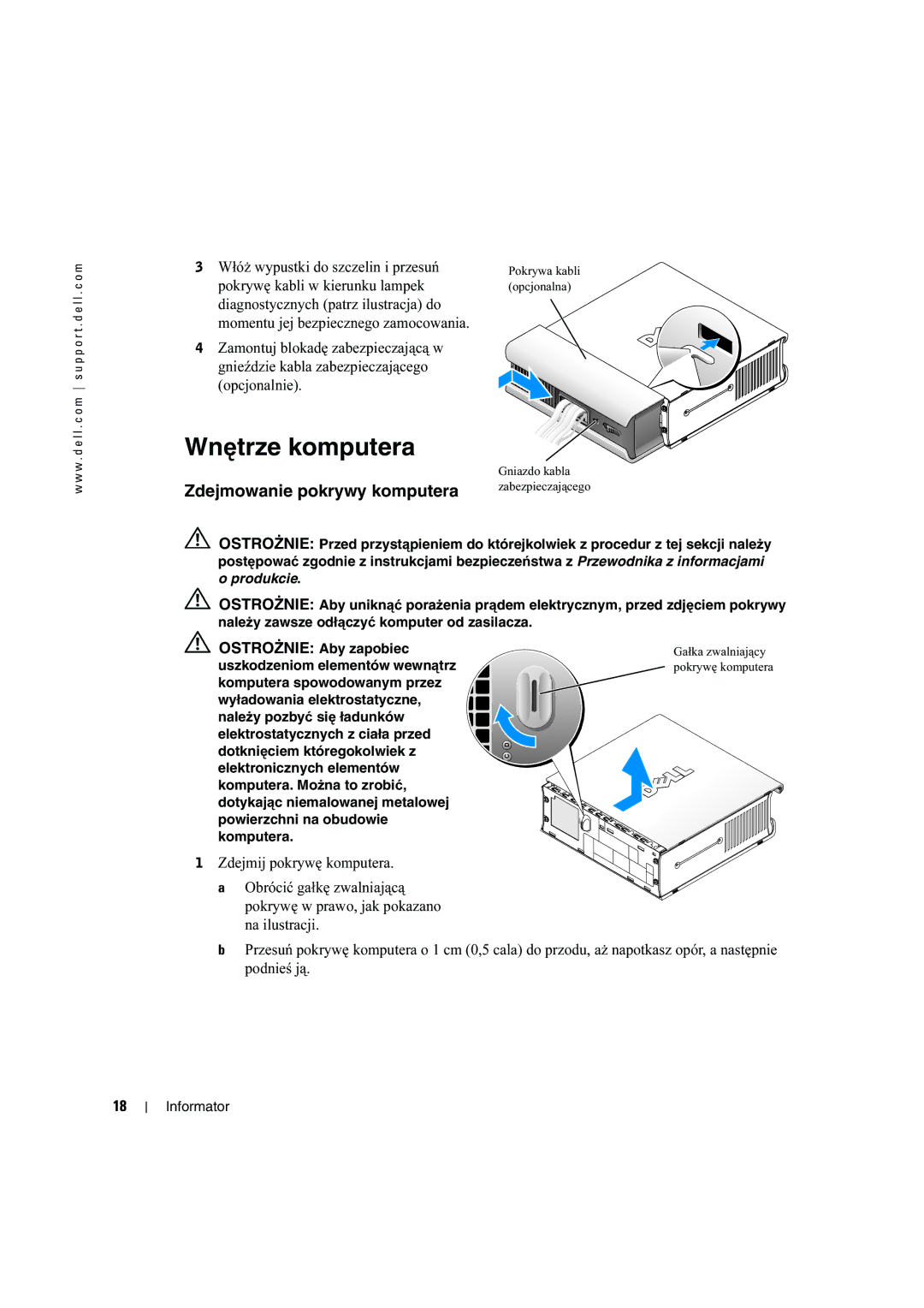 Dell X2956 manual Wnętrze komputera, Zdejmowanie pokrywy komputera 