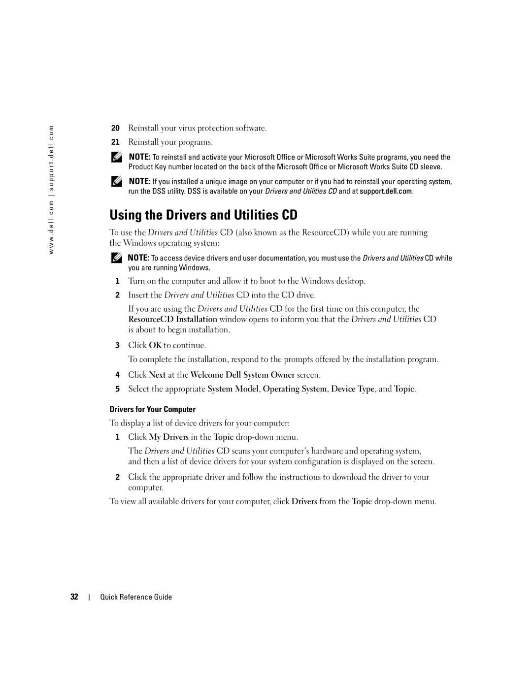 Dell X2956 manual Using the Drivers and Utilities CD 