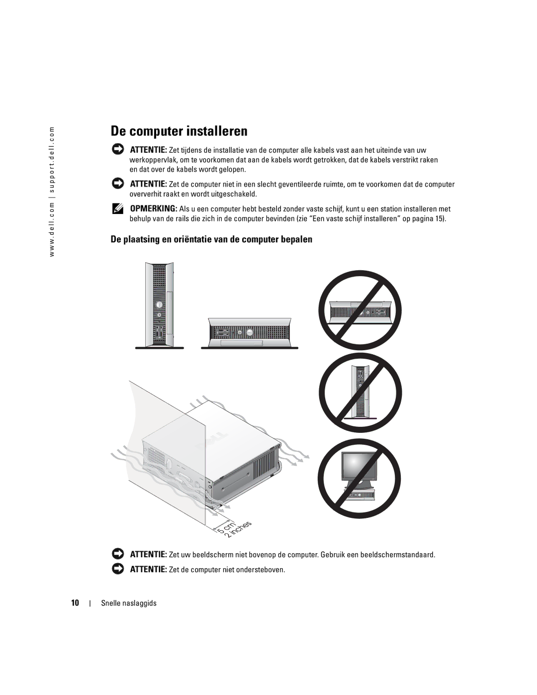 Dell X2956 manual De computer installeren, De plaatsing en oriëntatie van de computer bepalen 