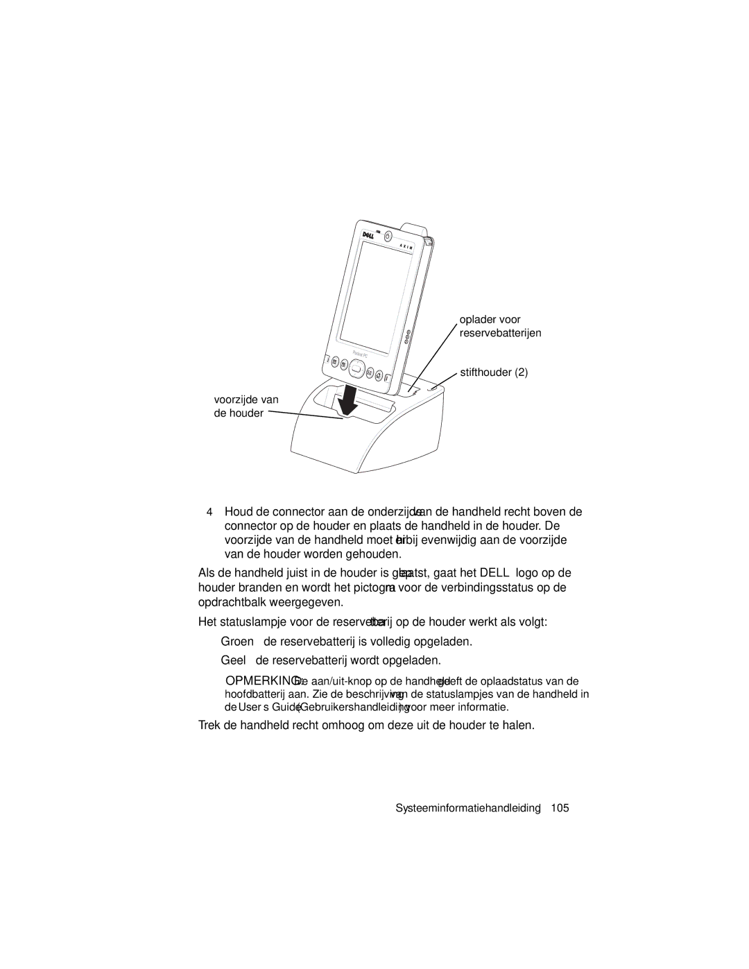 Dell X3 manual Stifthouder, Systeeminformatiehandleiding 105 