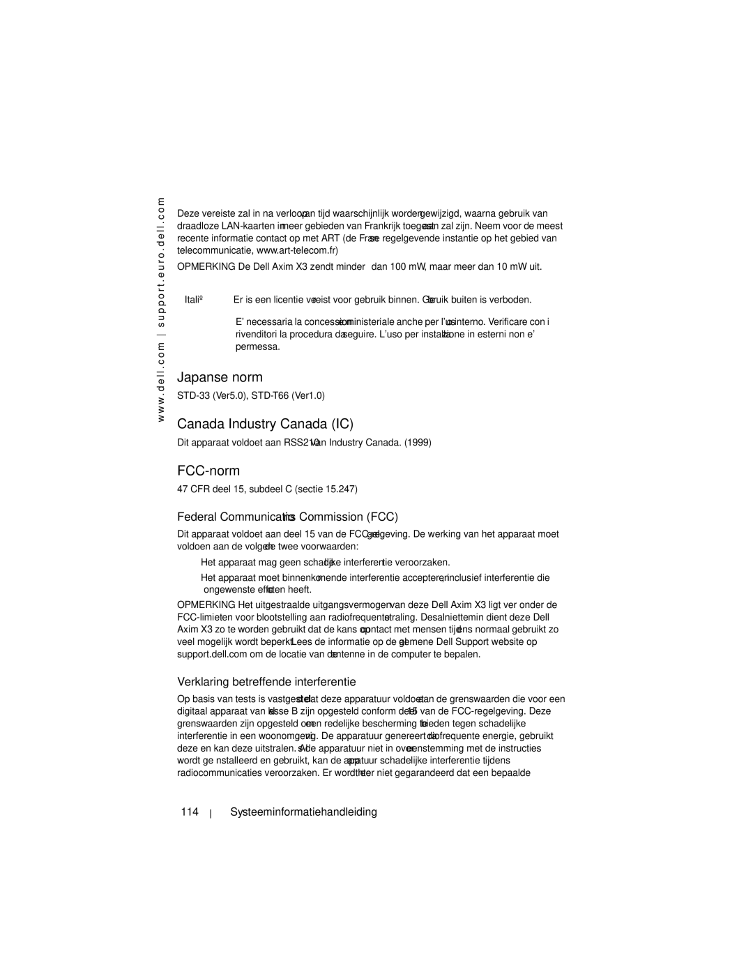 Dell X3 manual Japanse norm, FCC-norm, Verklaring betreffende interferentie, Systeeminformatiehandleiding 