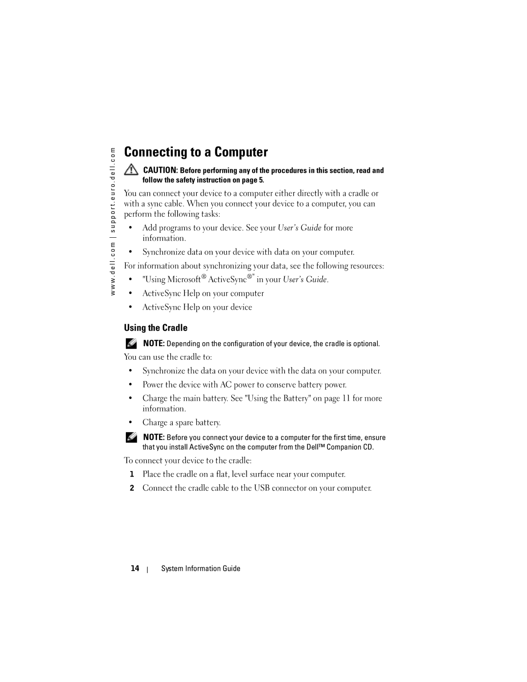 Dell X3 manual Connecting to a Computer, Using the Cradle 