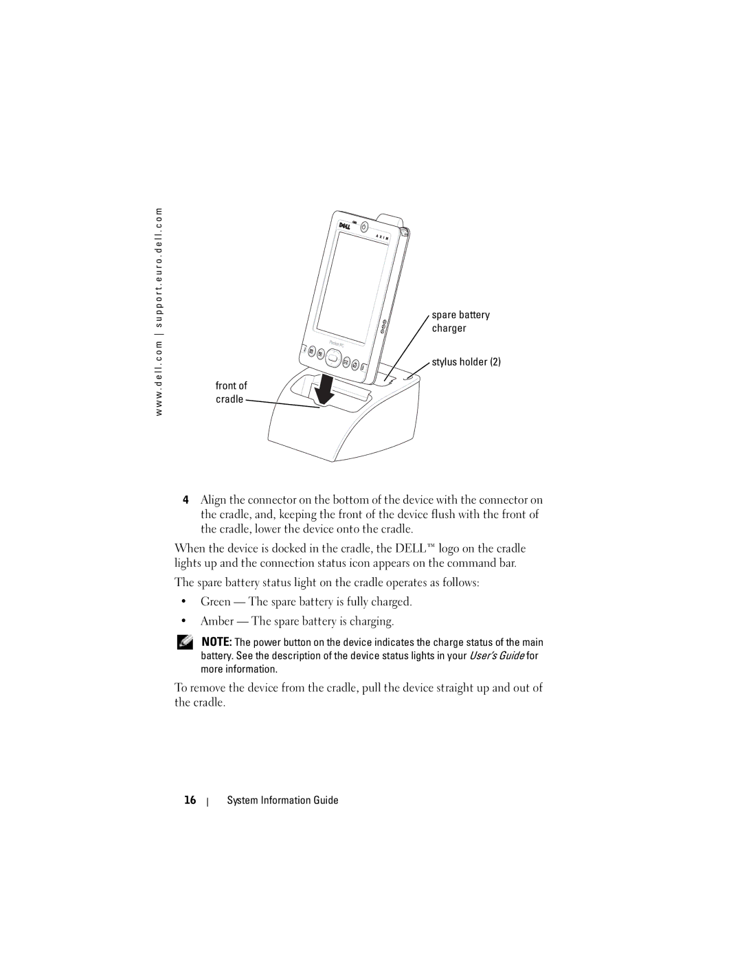 Dell X3 manual Front of cradle, Stylus holder 