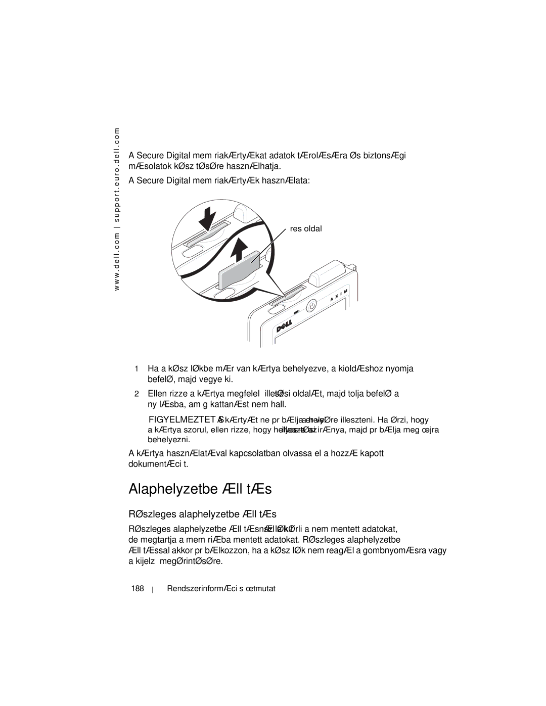 Dell X3 manual Alaphelyzetbe állítás, Részleges alaphelyzetbe állítás, Üres oldal, Rendszerinformációs útmutató 