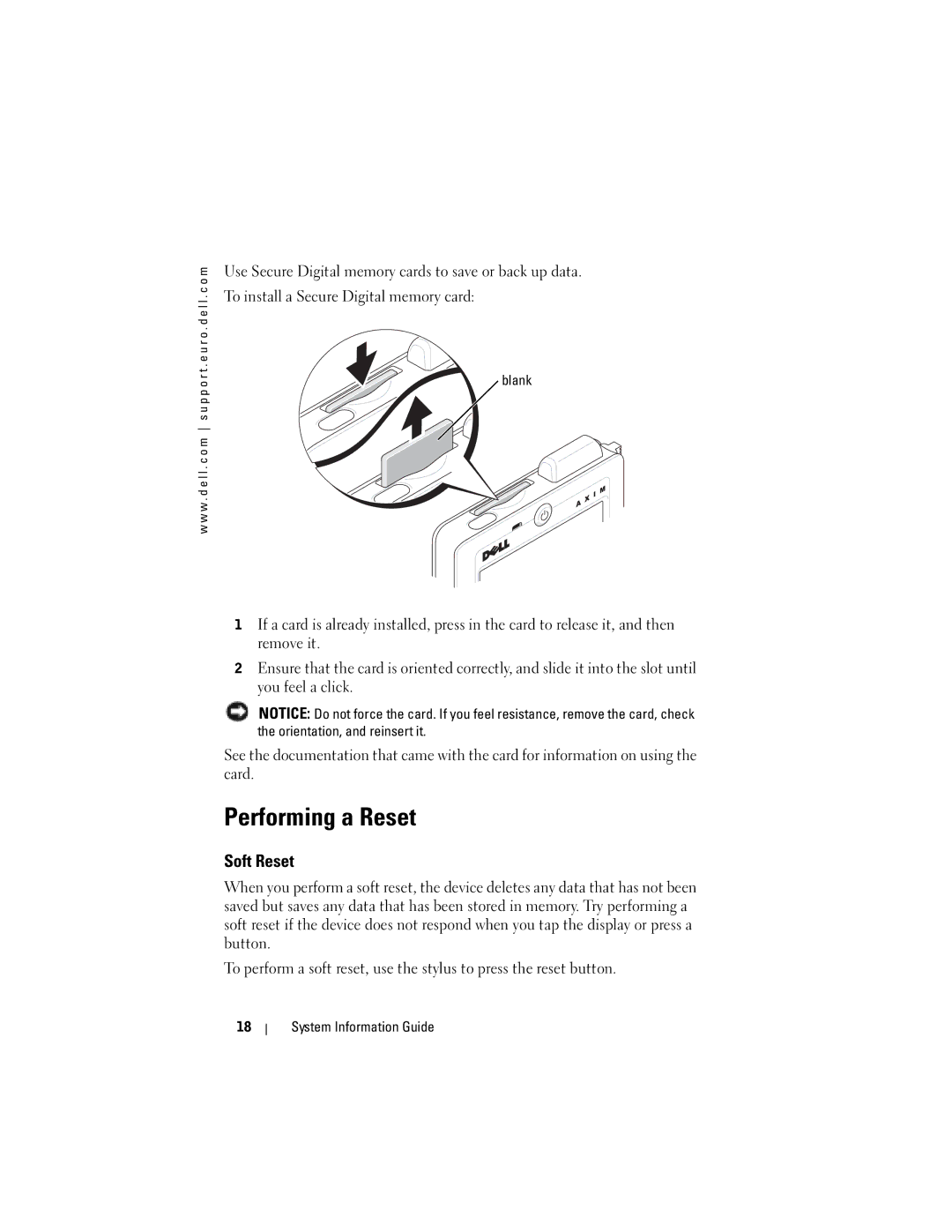 Dell X3 manual Performing a Reset, Soft Reset, Blank 