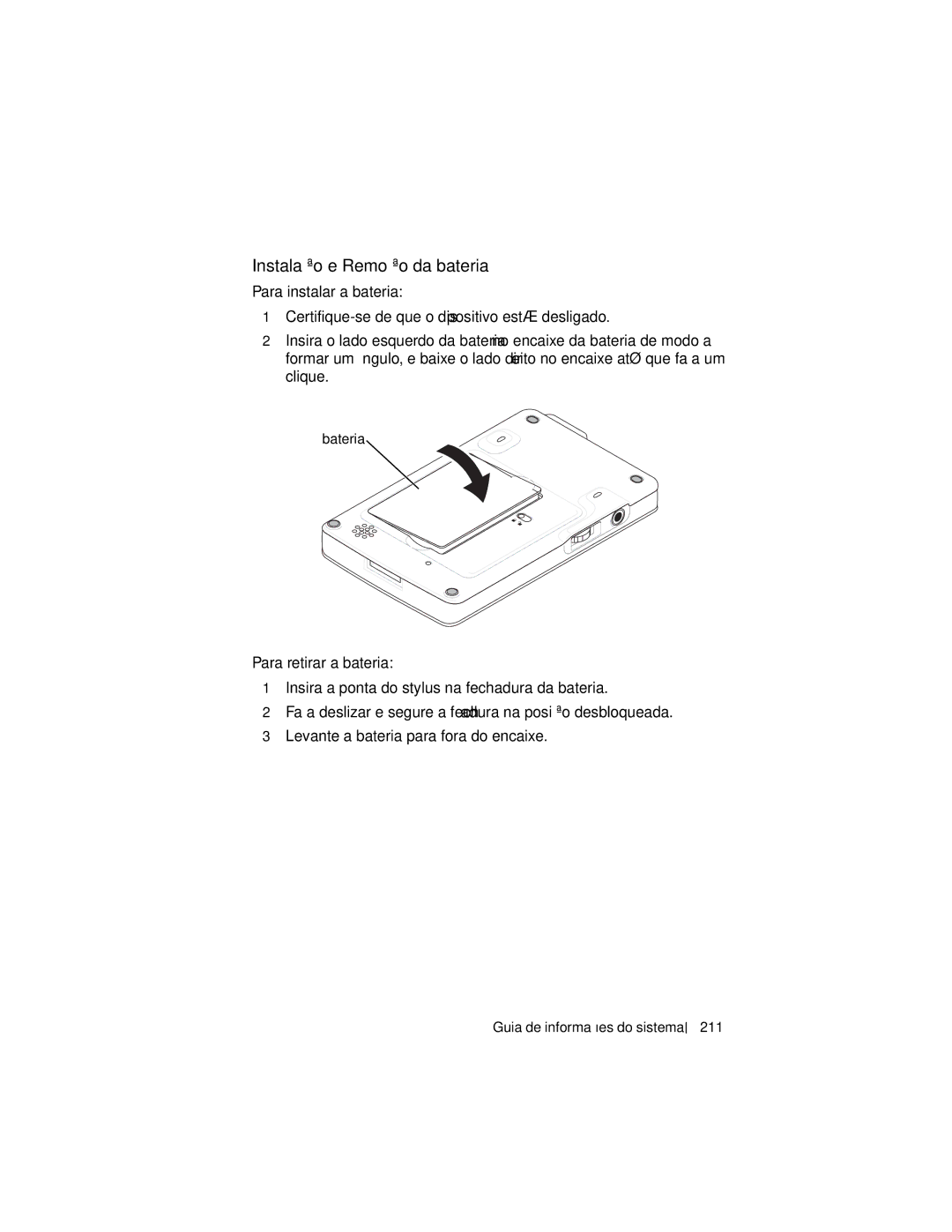 Dell X3 manual Instalação e Remoção da bateria, 211 