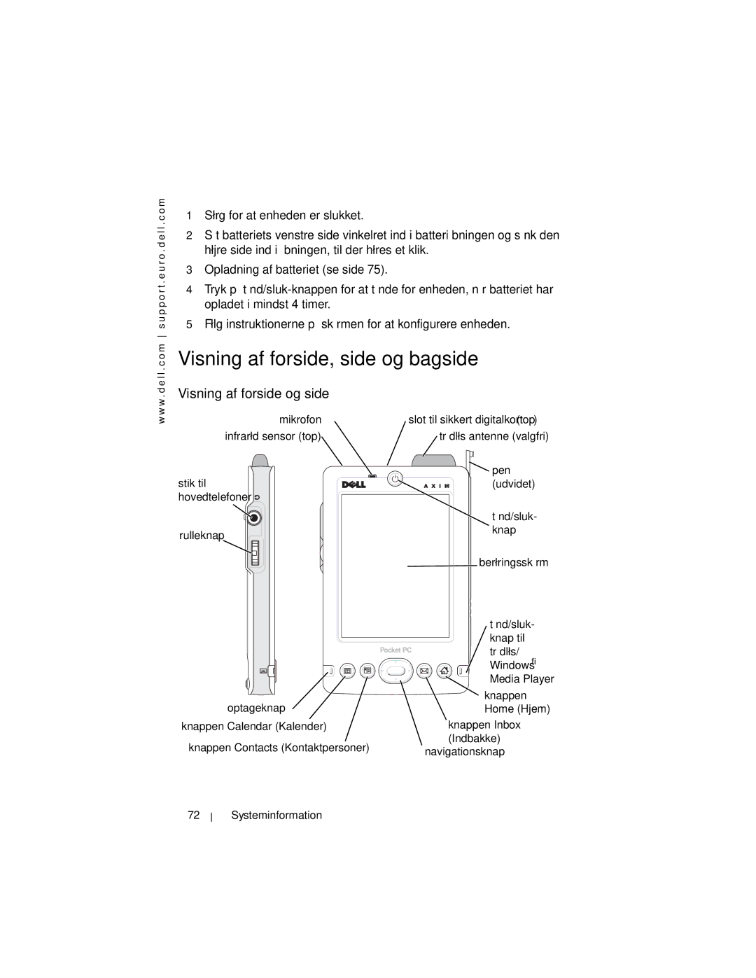 Dell X3 Visning af forside, side og bagside, Visning af forside og side, Mikrofon Infrarød sensor top, Berøringsskærm 