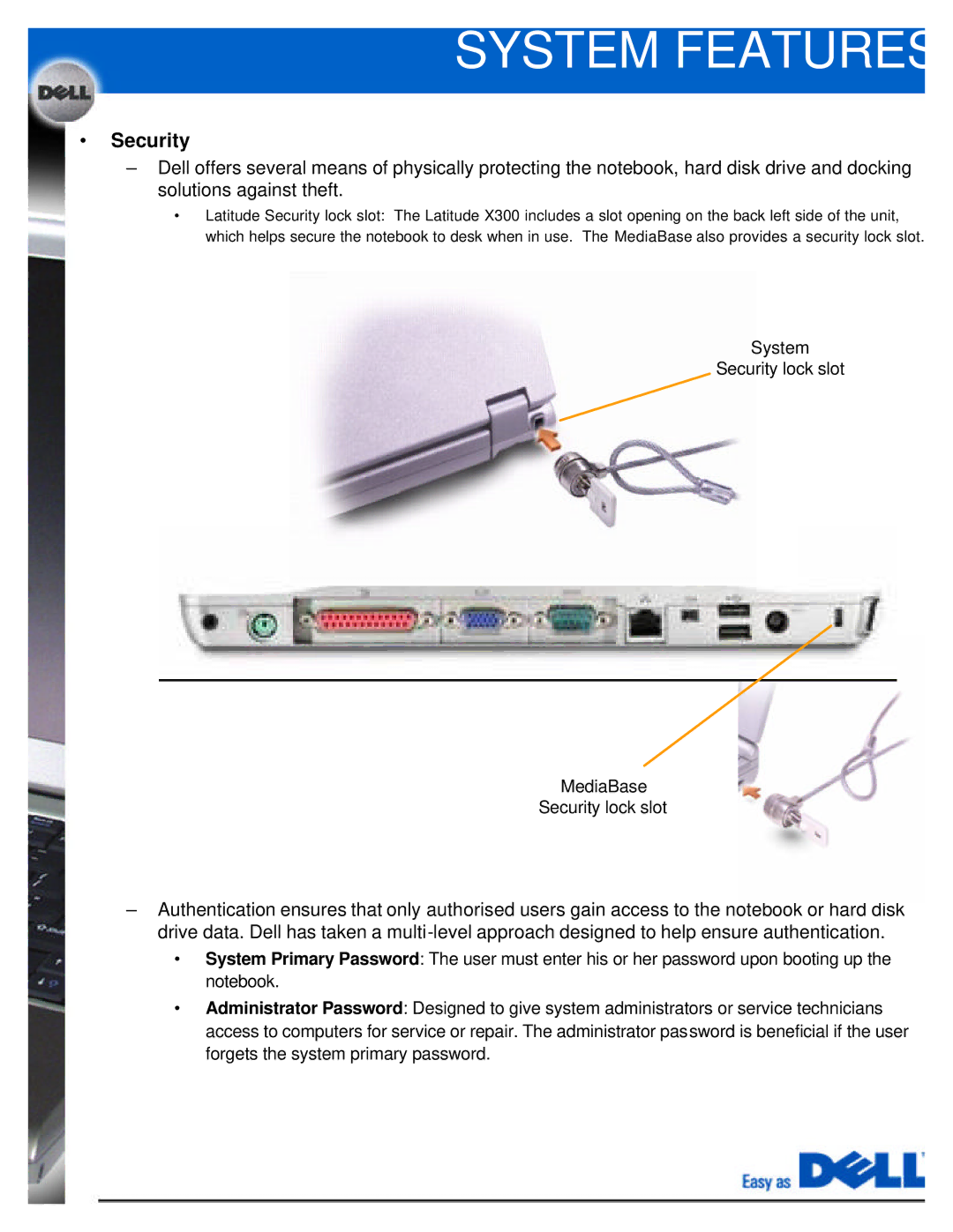 Dell X300 manual Security 