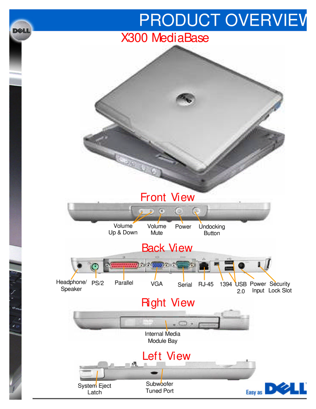 Dell manual X300 MediaBase, Left View 