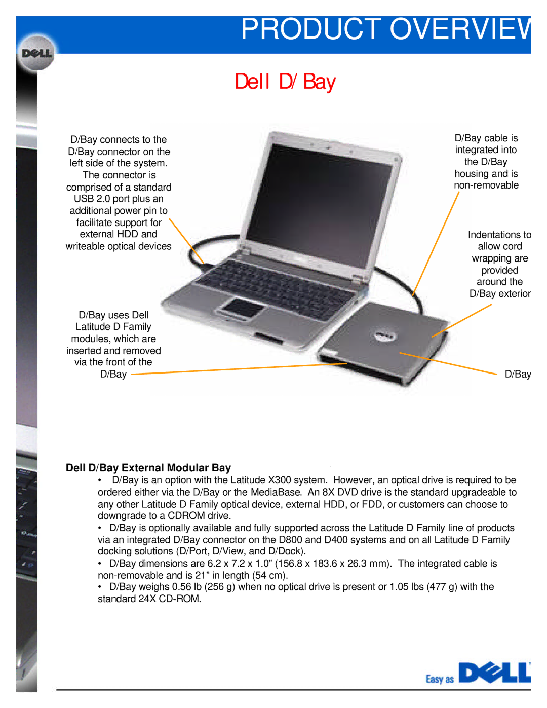 Dell X300 manual Dell D/Bay External Modular Bay 