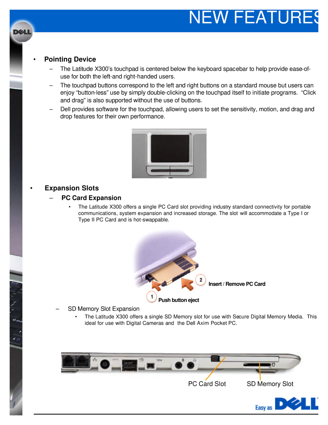 Dell X300 manual Pointing Device, Expansion Slots 