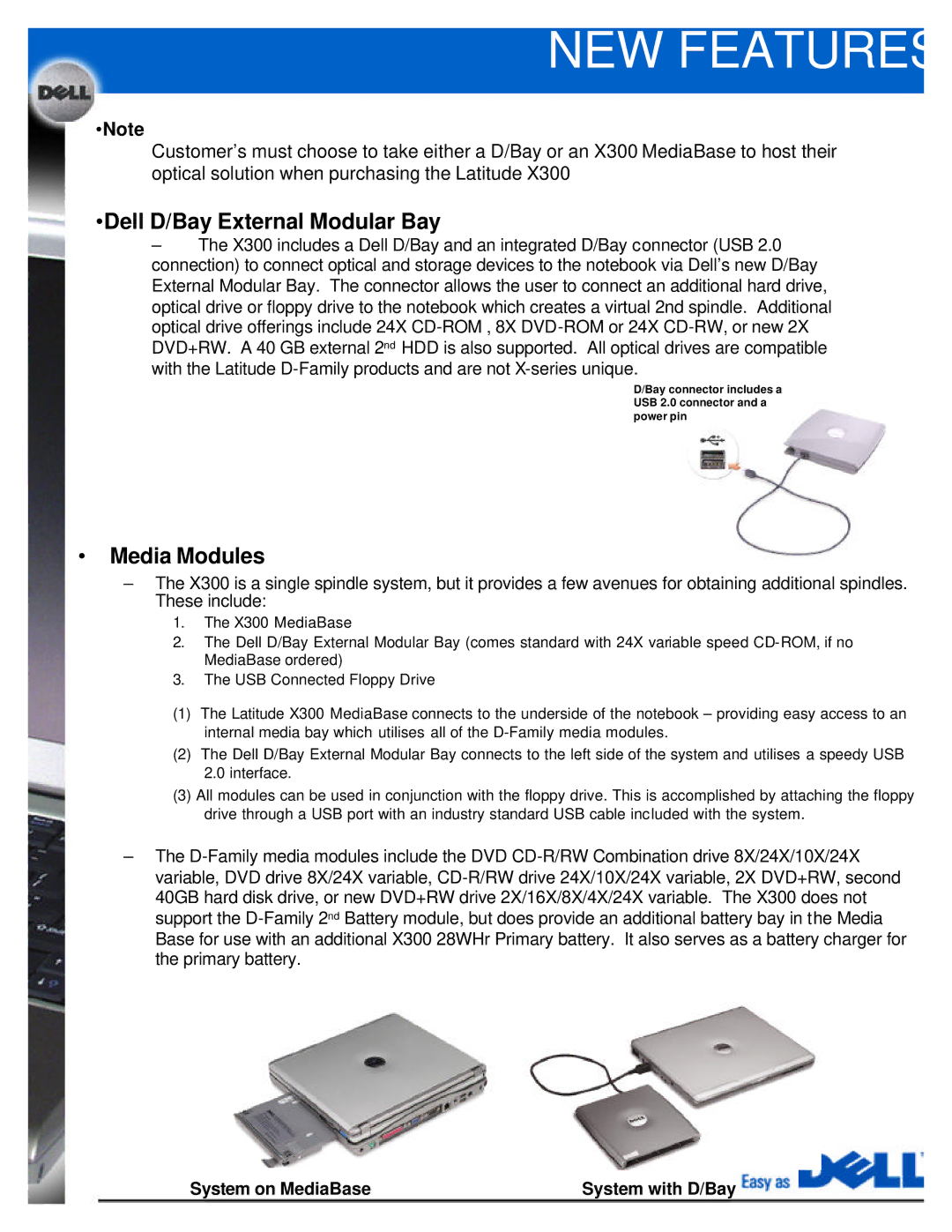 Dell X300 manual Dell D/Bay External Modular Bay 