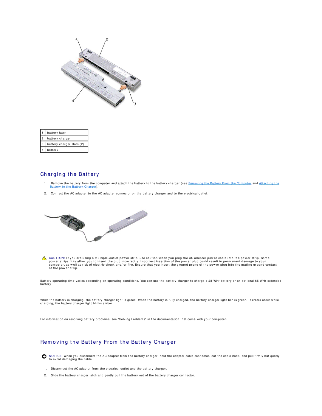 Dell X300 warranty Charging the Battery, Removing the Battery From the Battery Charger 