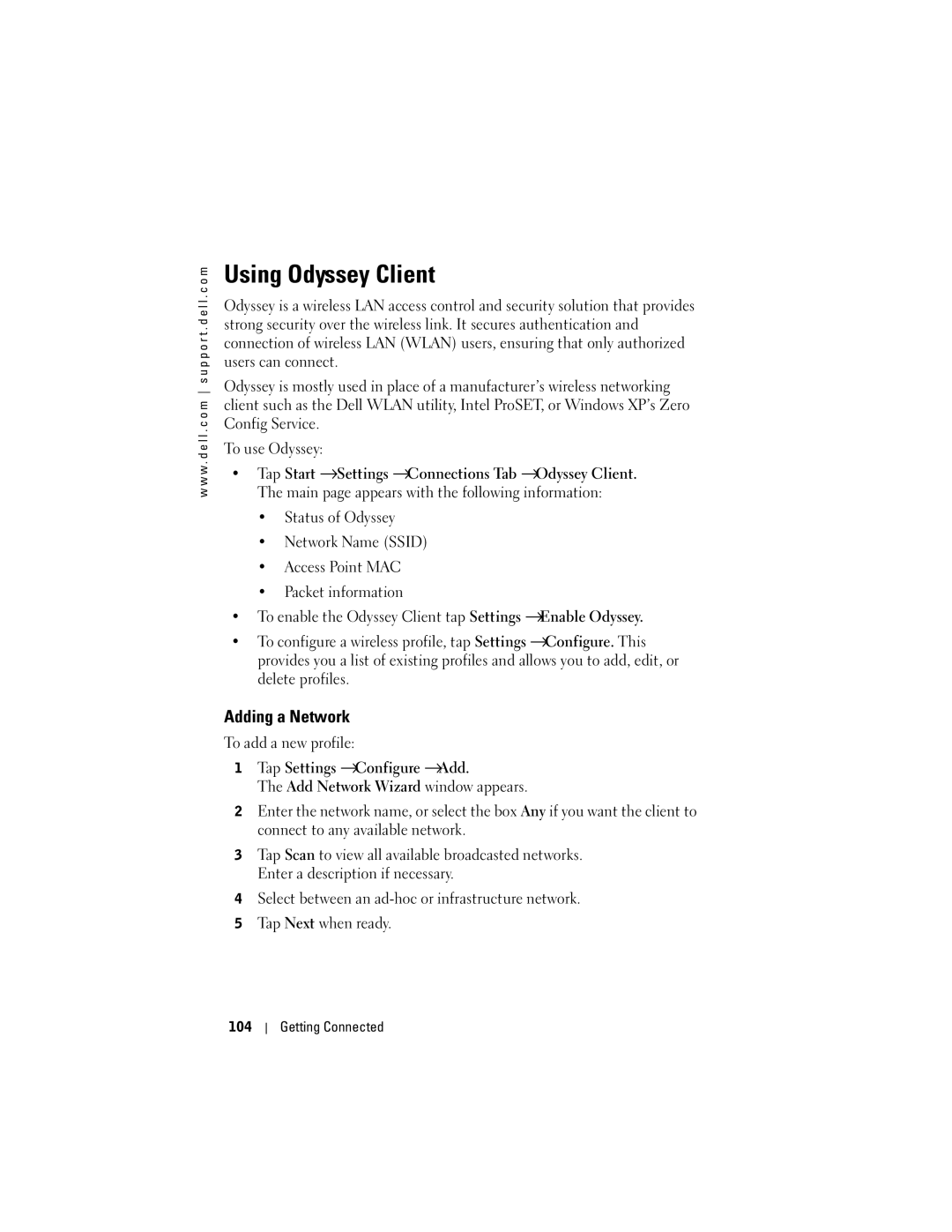 Dell X50, C03UL owner manual Using Odyssey Client, Adding a Network 