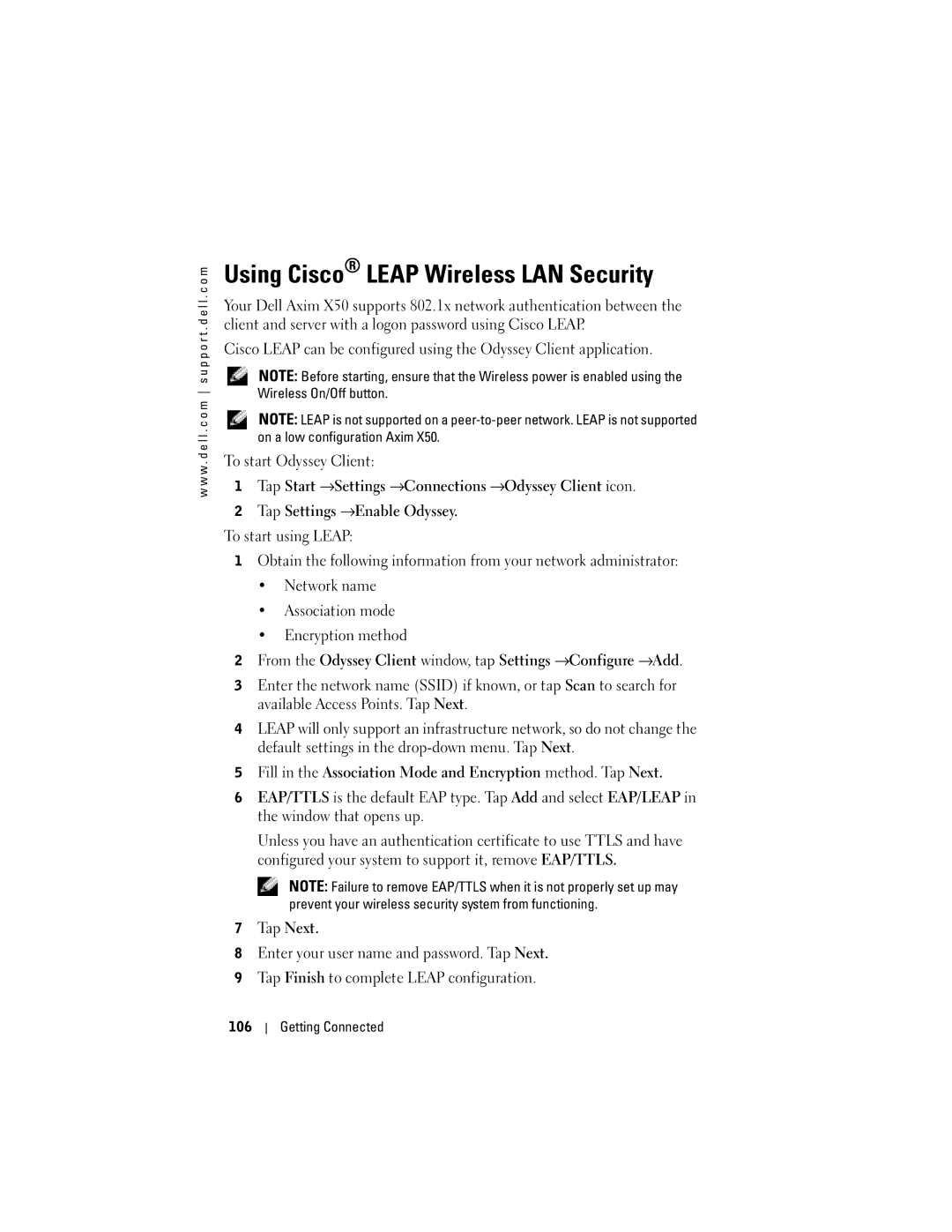 Dell X50, C03UL owner manual Using Cisco Leap Wireless LAN Security 