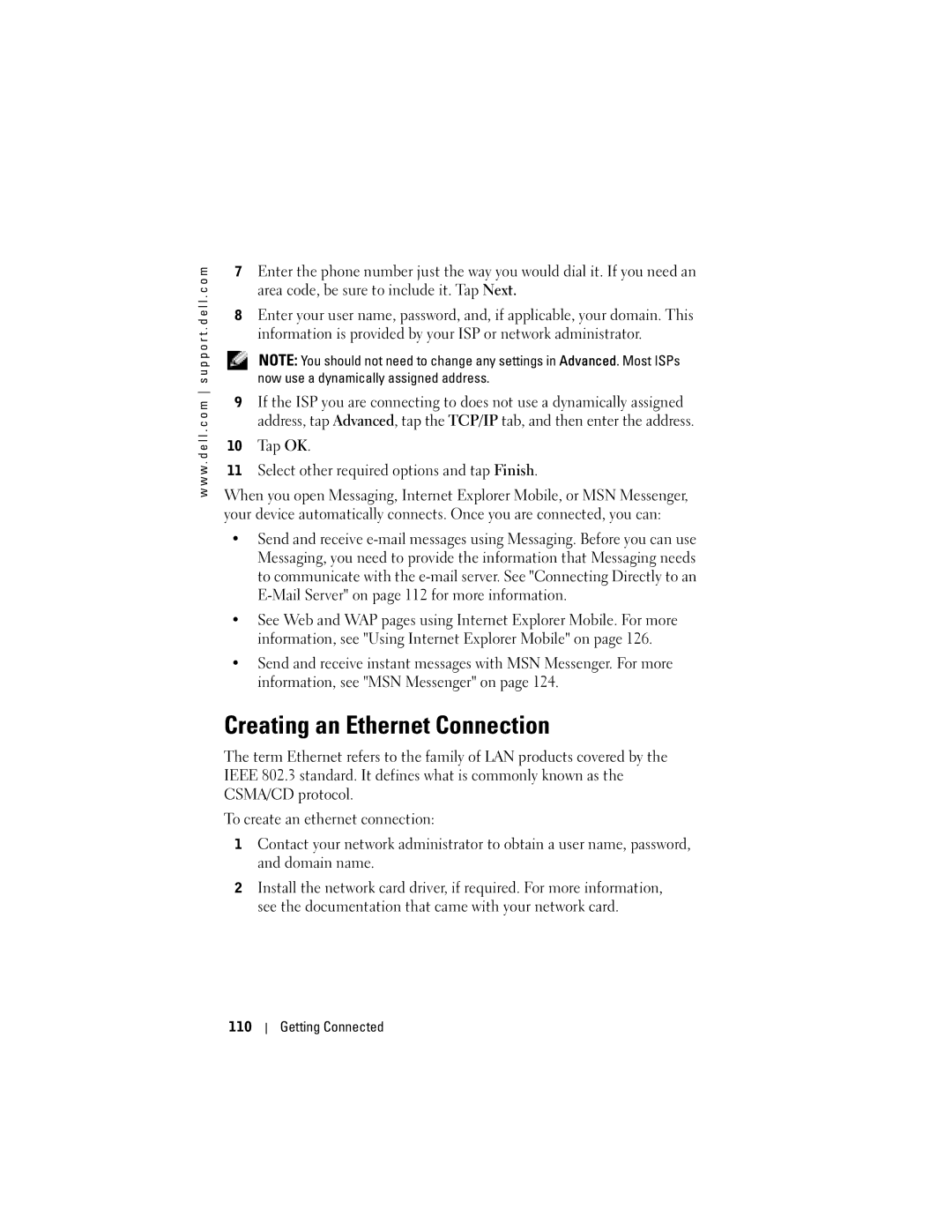 Dell X50, C03UL owner manual Creating an Ethernet Connection 