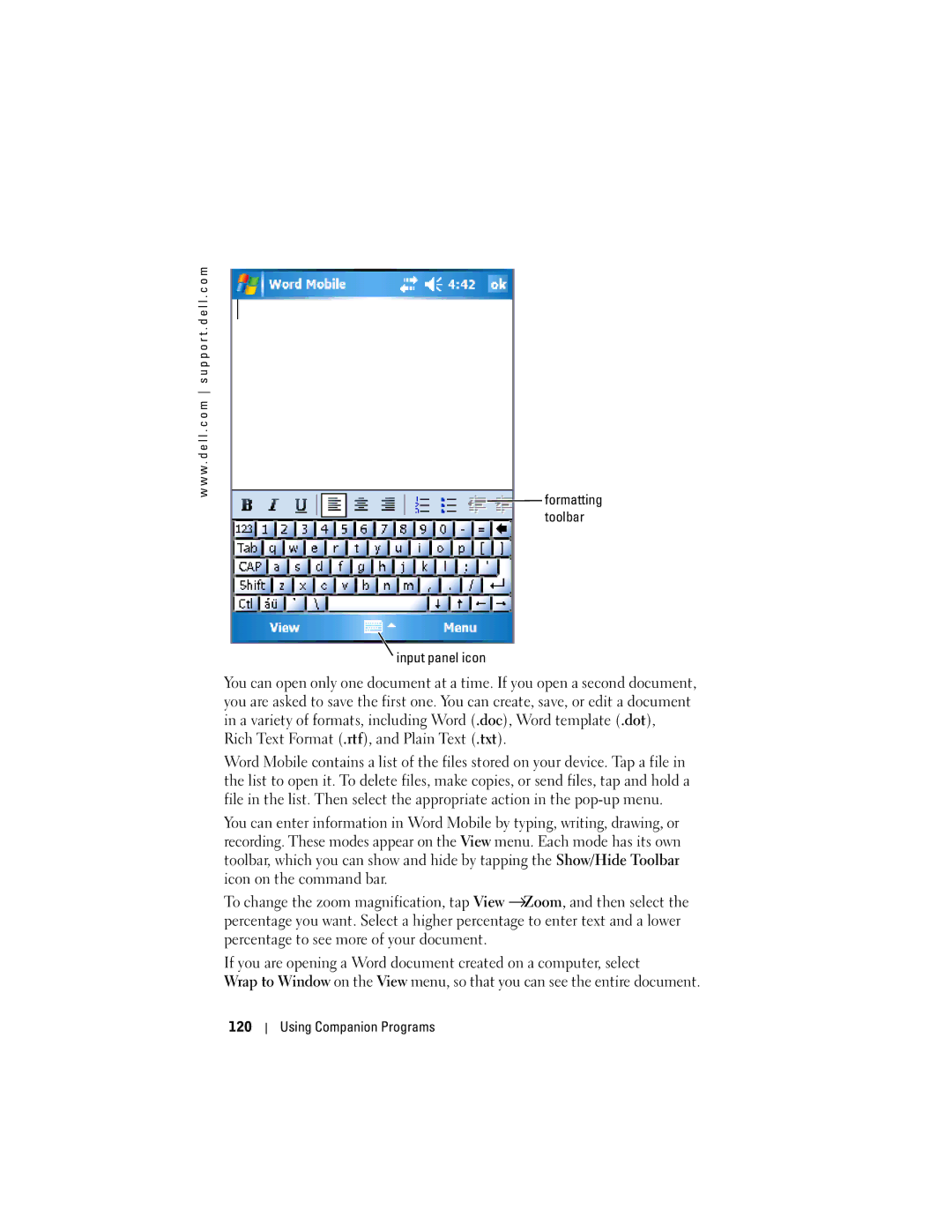 Dell X50, C03UL owner manual Ww formatting Toolbar Input panel icon 