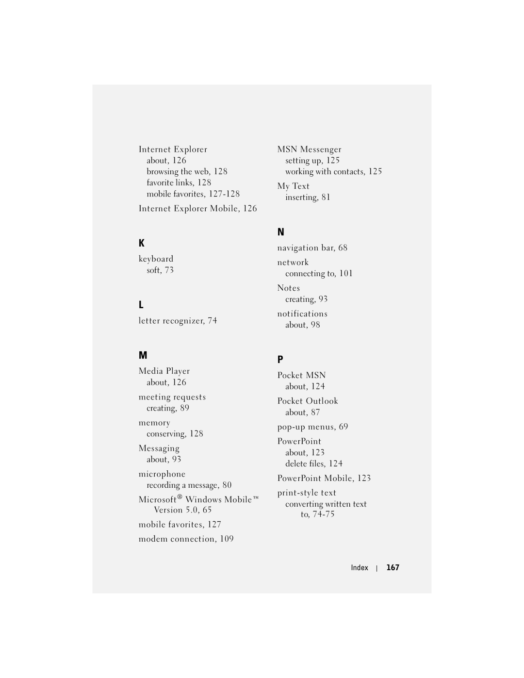 Dell C03UL, X50 owner manual Index 167 