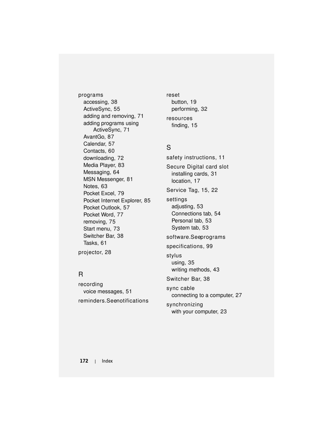 Dell HC03UL, X50, HD04U owner manual Index 