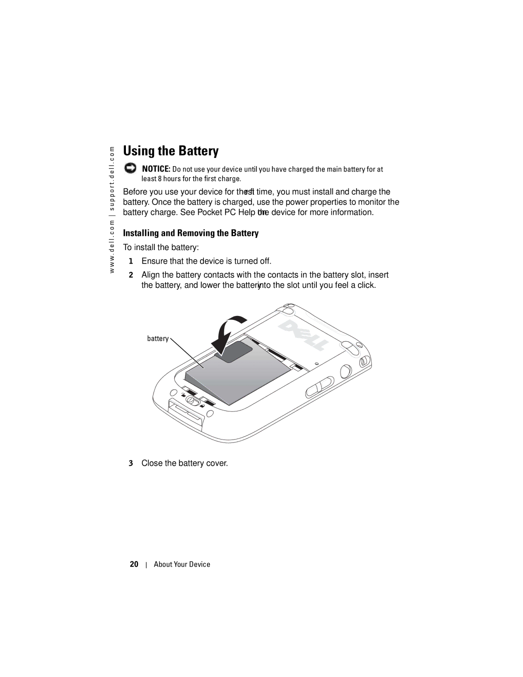 Dell HD04U, X50, HC03UL owner manual Using the Battery, Installing and Removing the Battery 