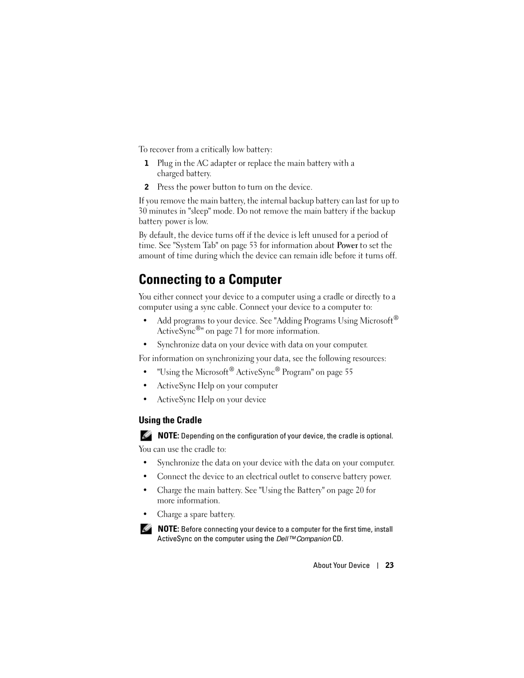 Dell HD04U, X50, HC03UL owner manual Connecting to a Computer, Using the Cradle 