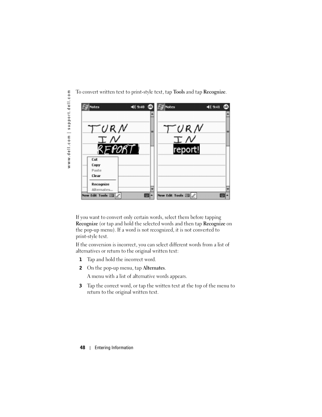 Dell X50, HC03UL, HD04U owner manual Entering Information 