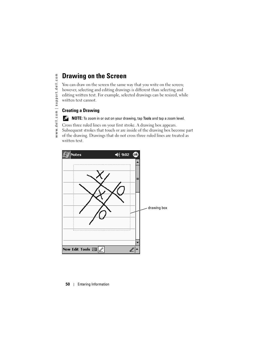 Dell HD04U, X50, HC03UL owner manual Drawing on the Screen, Creating a Drawing, Drawing box Entering Information 