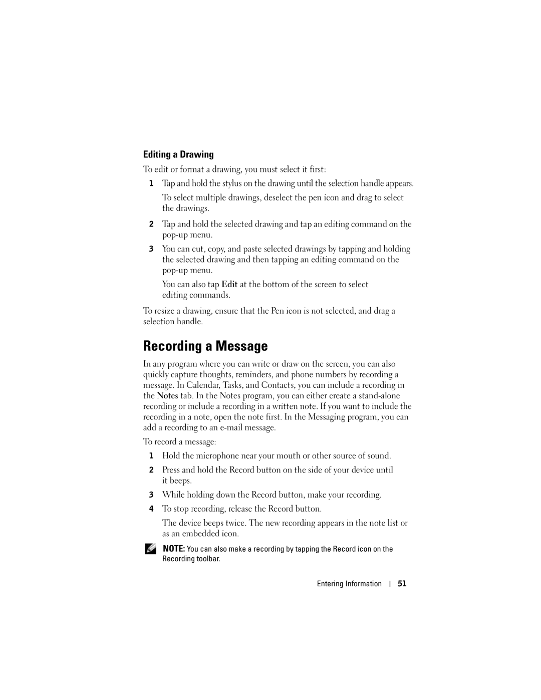 Dell X50, HC03UL, HD04U owner manual Recording a Message, Editing a Drawing 