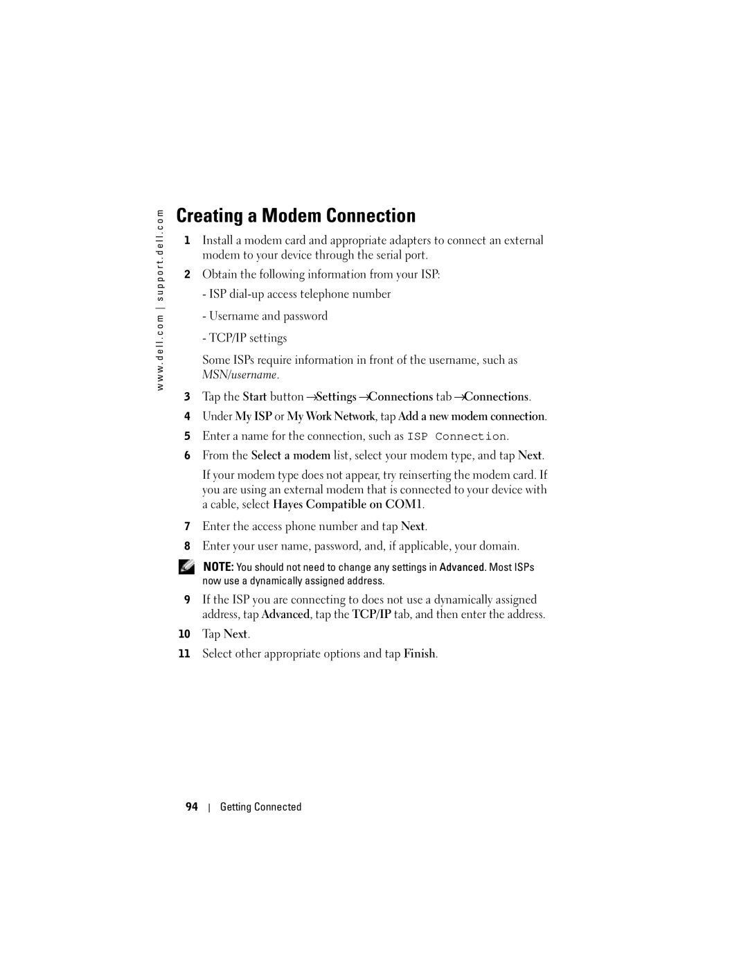 Dell HC03UL, X50, HD04U owner manual Creating a Modem Connection 